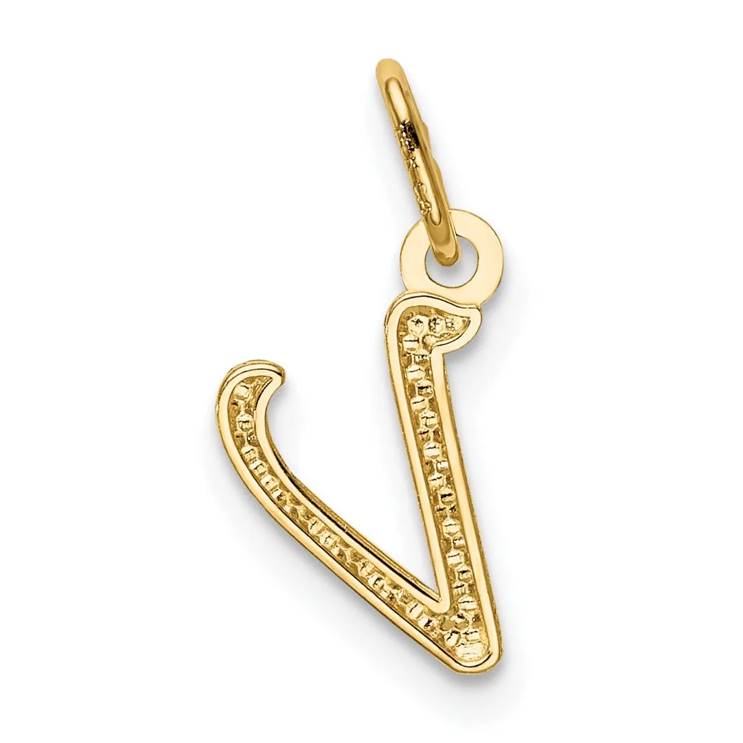 14K Yellow Gold Lower Case Script Letter V Initial Pendant