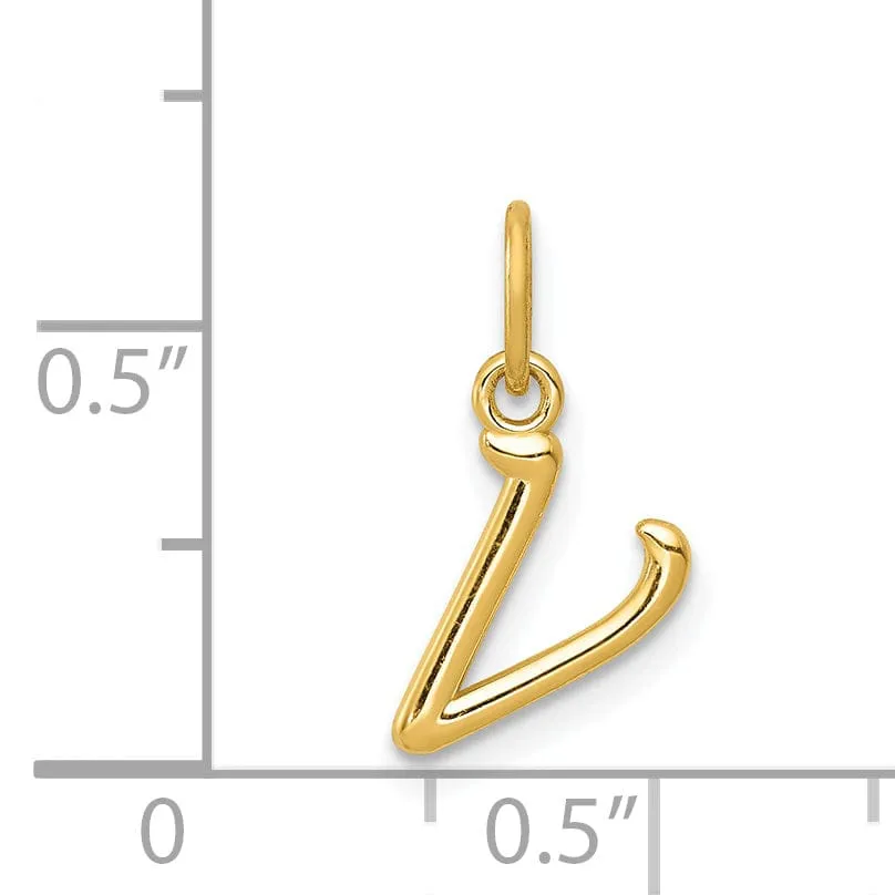 14K Yellow Gold Lower Case Script Letter V Initial Pendant