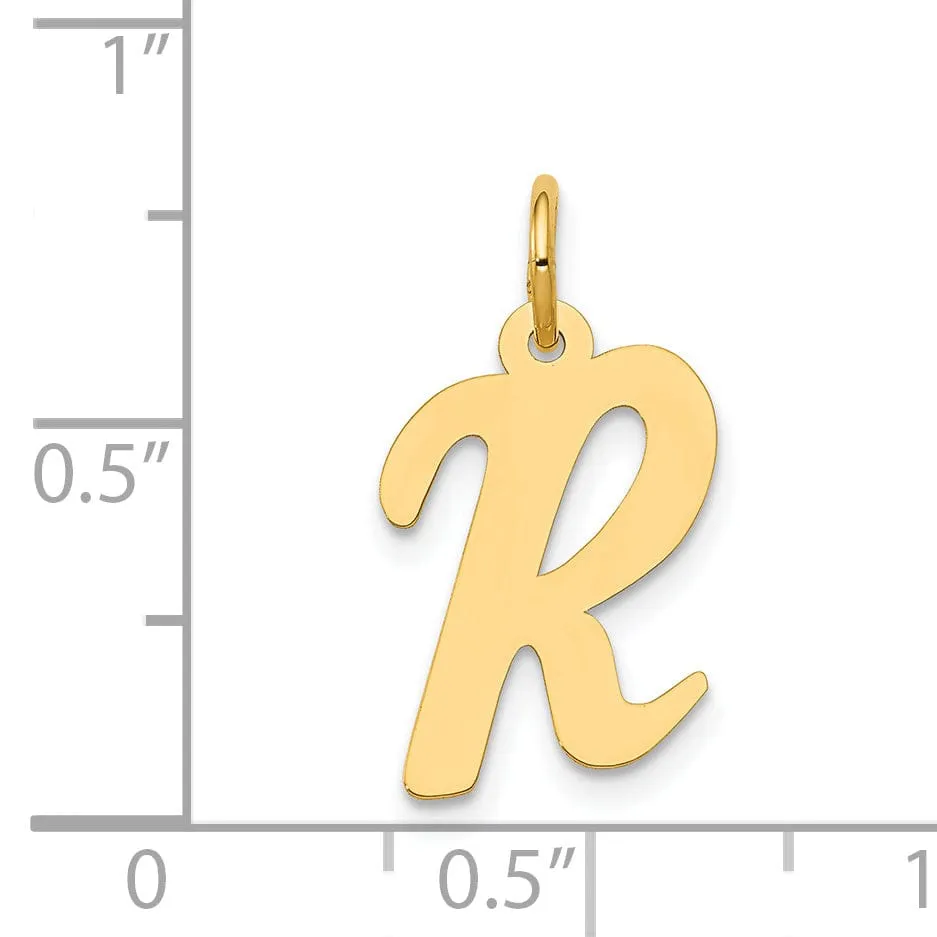 14K Yellow Gold Medium Size Fancy Script Design Letter R Initial Pendant