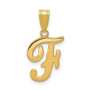 14K Yellow Gold Medium Size Script Design Letter F Initial Pendant