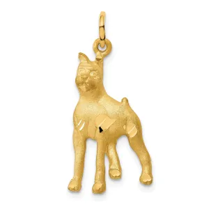 14k Yellow Gold Open Back Diamond Cut Satin Finish Boxer Dog Charm Pendant