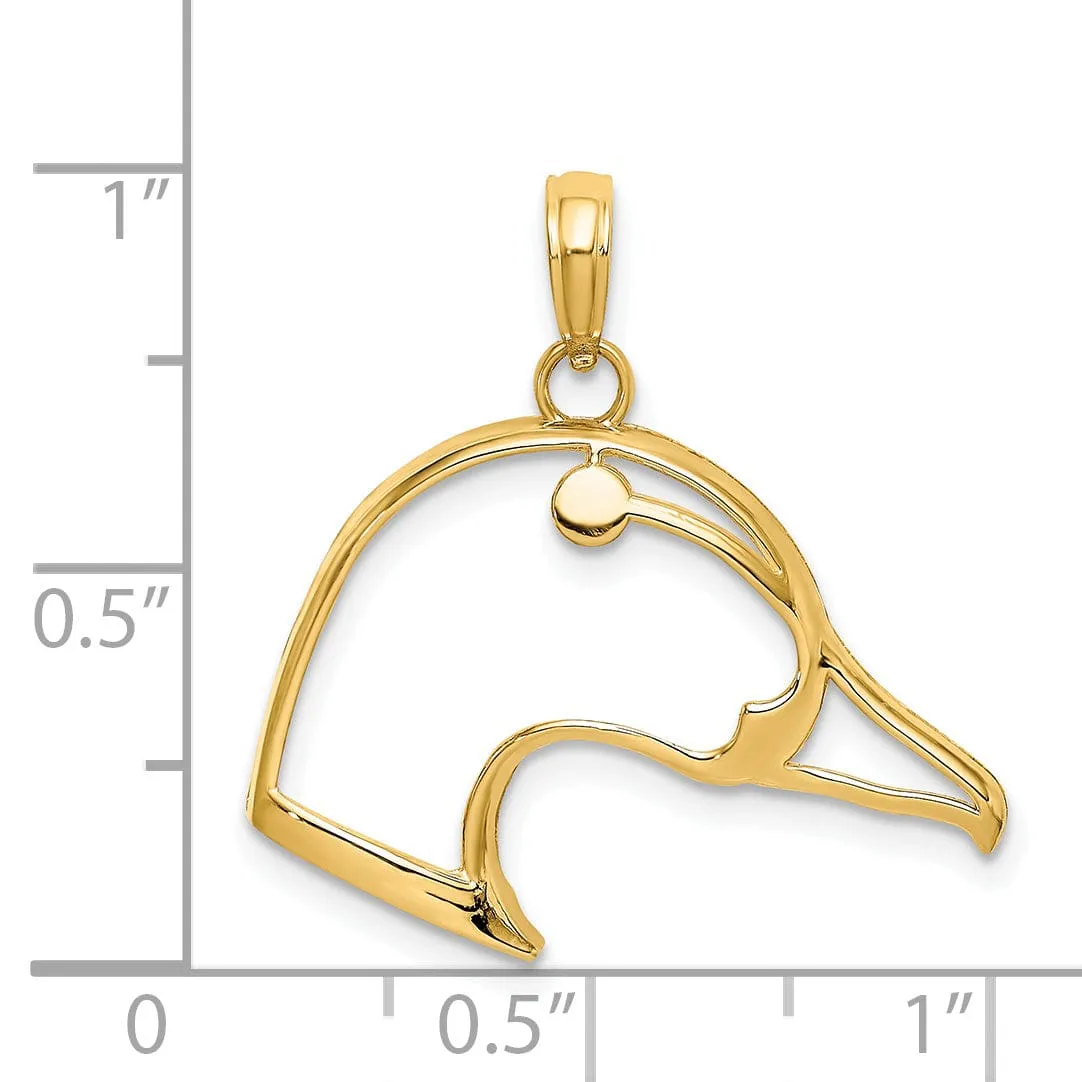 14K Yellow Gold Open Back Polished Finish Cut-Out Duck Head Design Charm Pendant