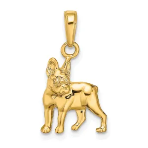 14k Yellow Gold Open Back Solid Polished Finish Boston Terrier Dog Charm Pendant