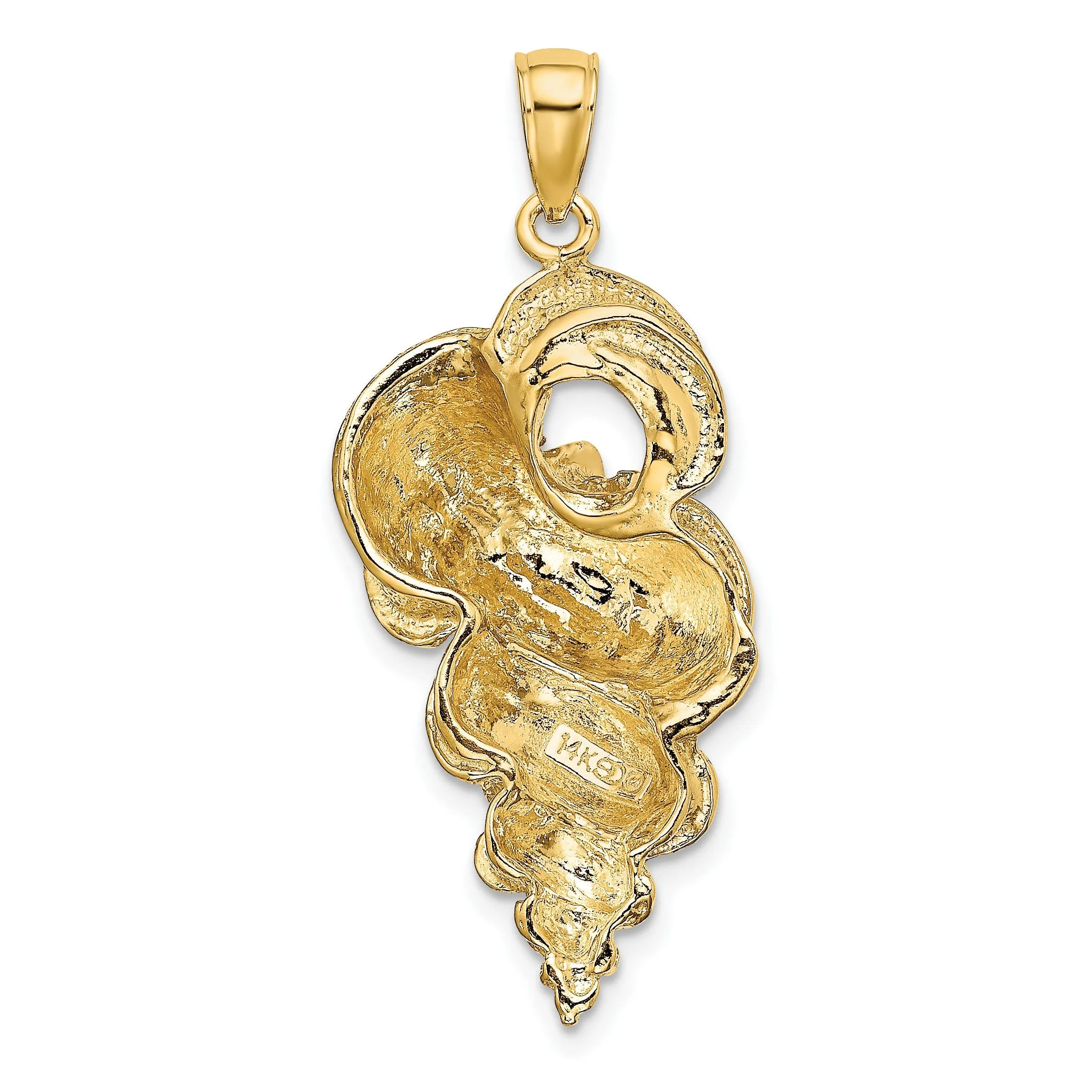 14K Yellow Gold Open Back Solid Polished Texture Finish 2-Dimensional Precious Wentletrap Shell Charm Pendant