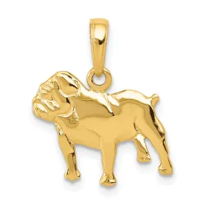 14k Yellow Gold Open Back Solid Textured Polished Finish Bull Dog Charm Pendant