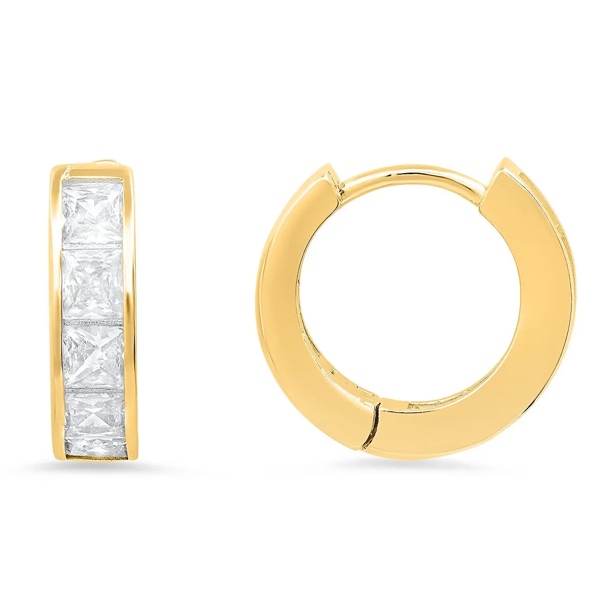 14k Yellow Gold Over Silver Petite Princess-cut Huggy Hoop Earrings