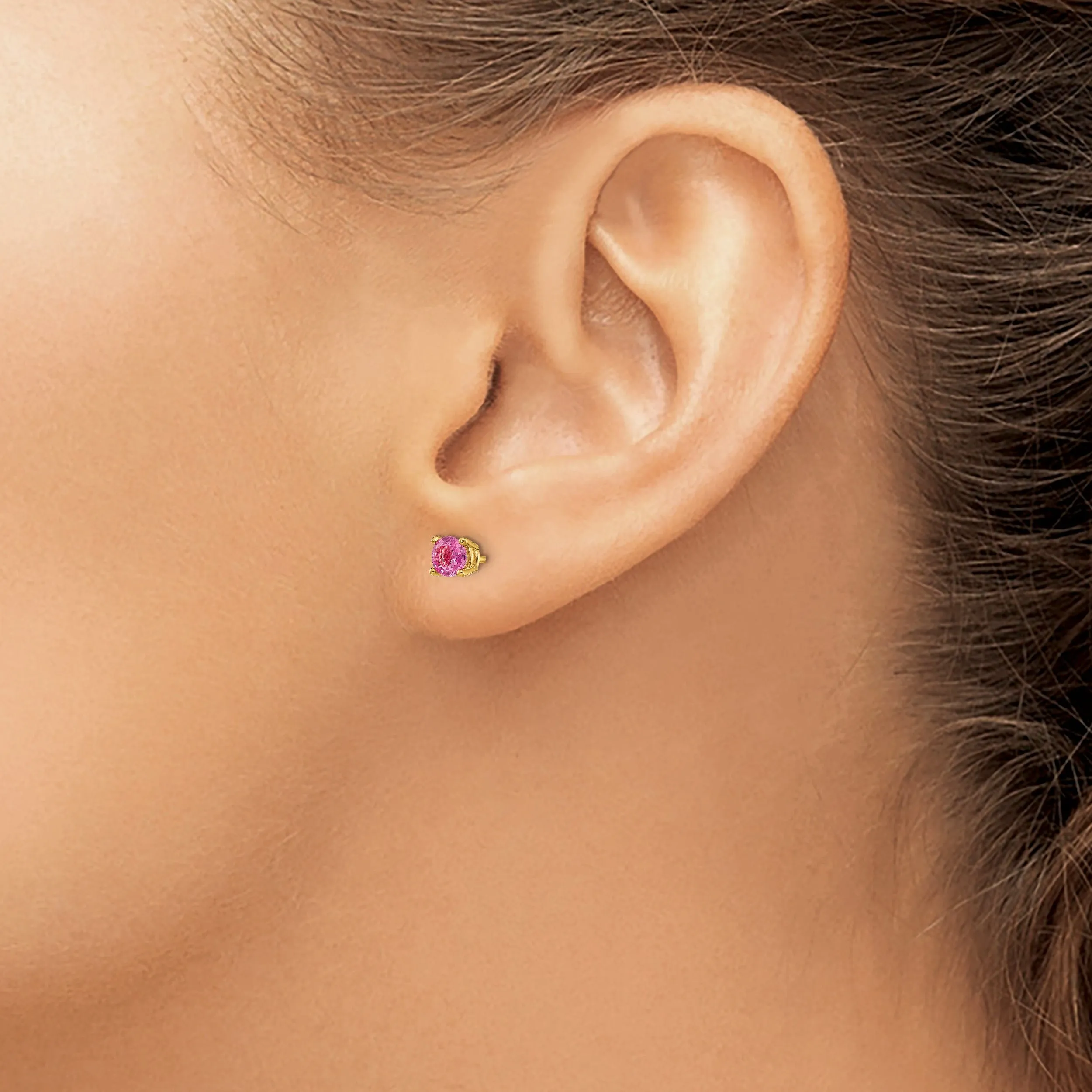 14k Yellow Gold Pink Sapphire Earrings