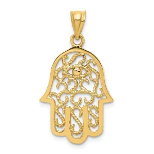 14k Yellow Gold Polish Texture Finish Solid 3-D Filigree Hamsa Pendant