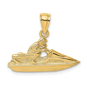 14K Yellow Gold Polish Textured Finish 2-Dimensional Jet Ski Charm Pendant