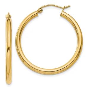 14k Yellow Gold Polished 2.5MM Round Hoop Earrings