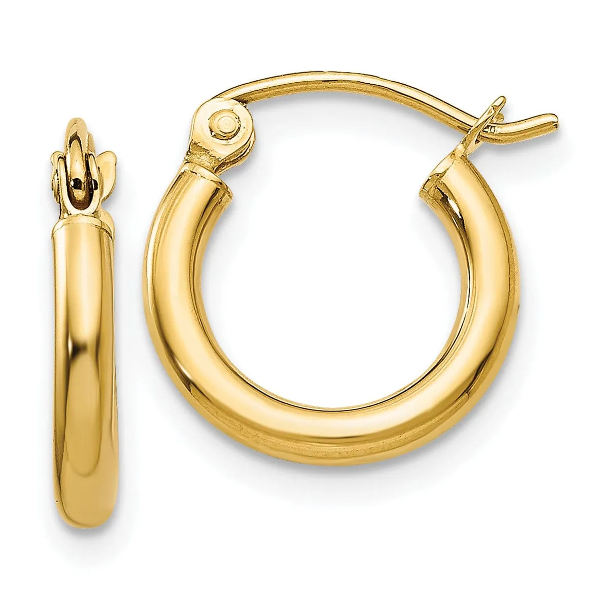 14k Yellow Gold Polished 2MM Round Hoop Earrings