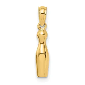 14K Yellow Gold Polished 3-D Bowling Pin Charm Pendant