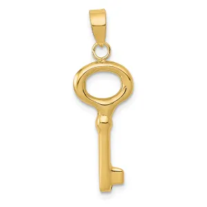 14k Yellow Gold Polished 3-D Key Design Charm Pendant