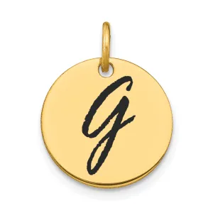 14k Yellow Gold Polished Black Epoxy Finish Letter G Initial Disk Shape Charm Pendant