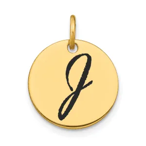 14k Yellow Gold Polished Black Epoxy Finish Letter J Initial Disk Shape Charm Pendant