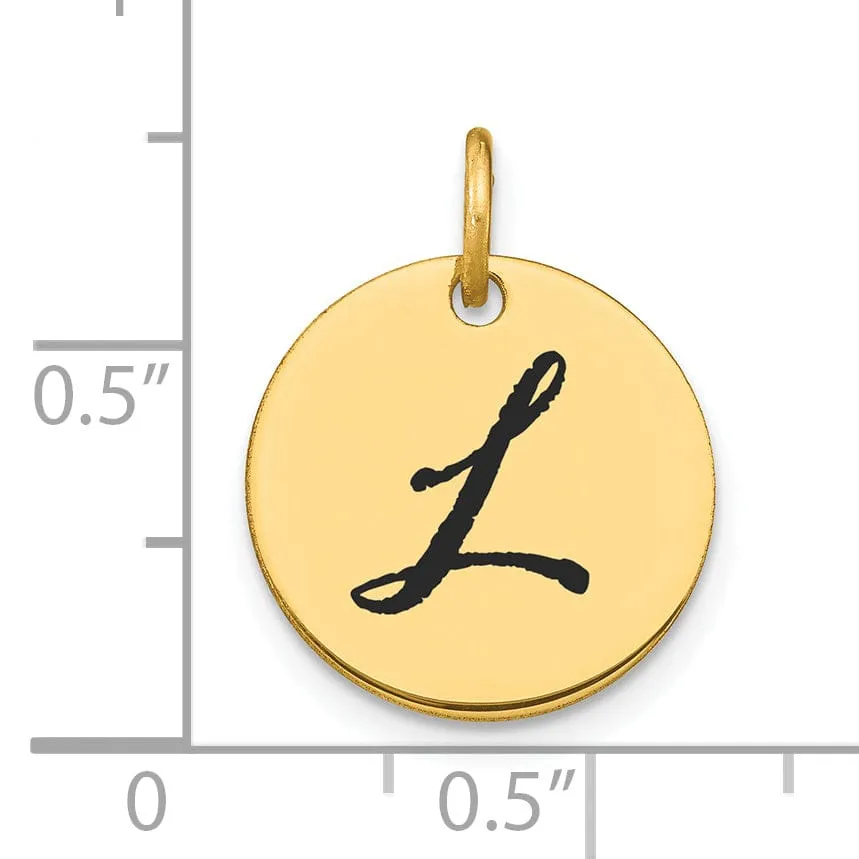 14k Yellow Gold Polished Black Epoxy Finish Letter L Initial Disk Shape Charm Pendant