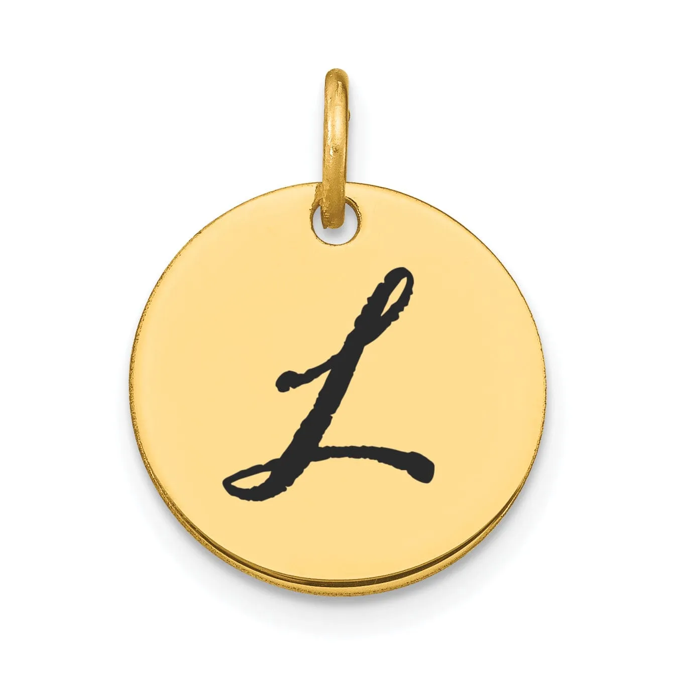 14k Yellow Gold Polished Black Epoxy Finish Letter L Initial Disk Shape Charm Pendant