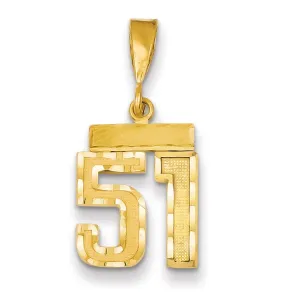 14k Yellow Gold Polished Diamond Cut Finish Small Size Number 51 Charm Pendant