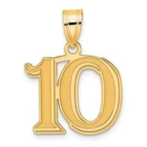 14k Yellow Gold Polished Etched Finish Number 10 Charm Pendant