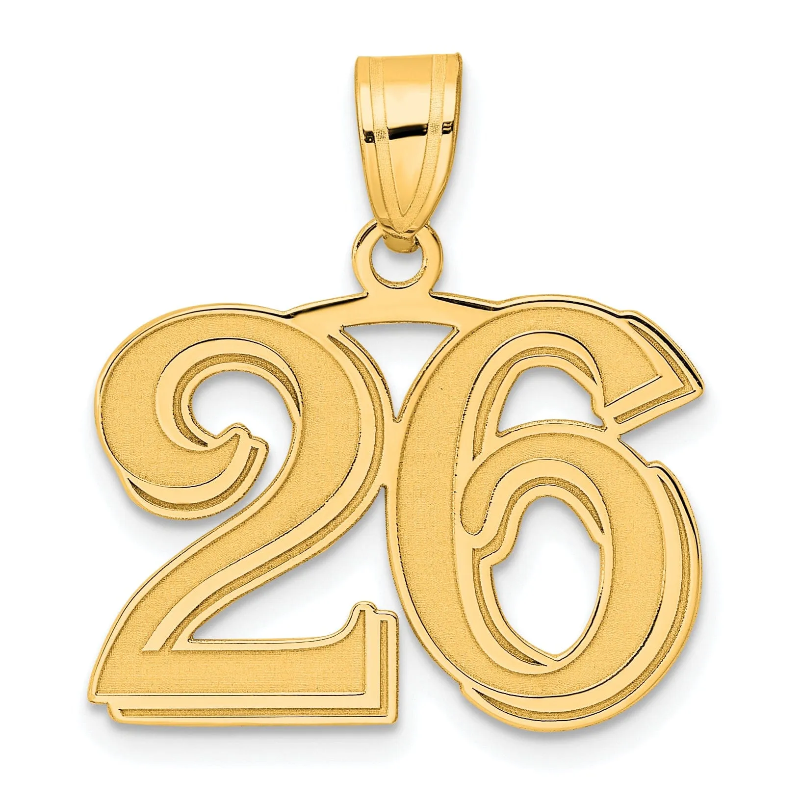 14k Yellow Gold Polished Etched Finish Number 26 Charm Pendant