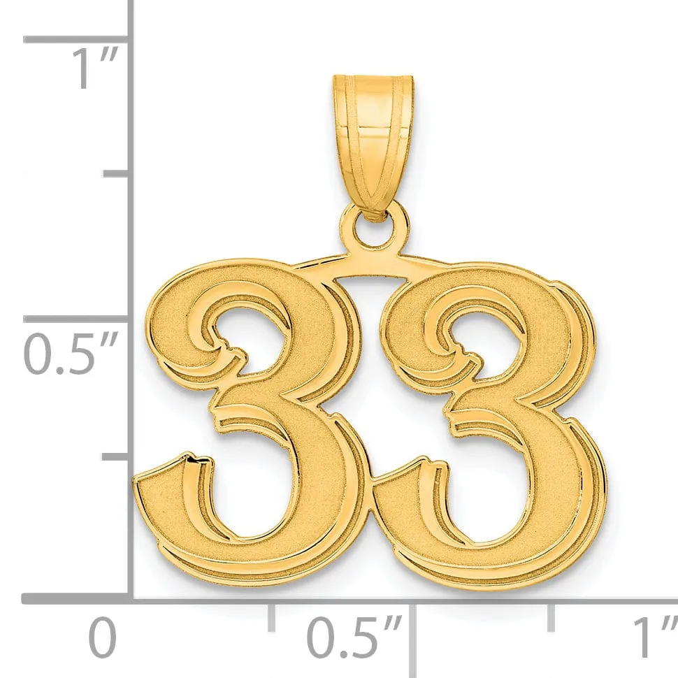 14k Yellow Gold Polished Etched Finish Number 33 Charm Pendant