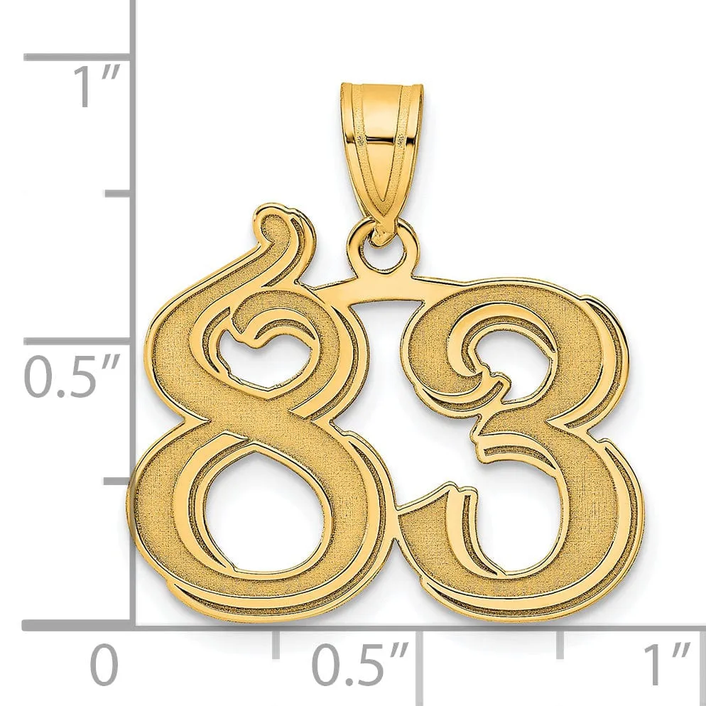 14k Yellow Gold Polished Etched Finish Number 83 Charm Pendant