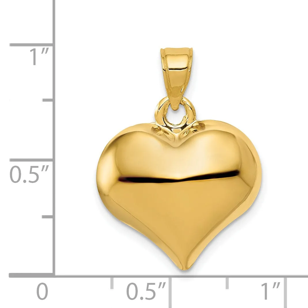 14K Yellow Gold Polished Finish 3 D Puffed Heart Design  Pendant