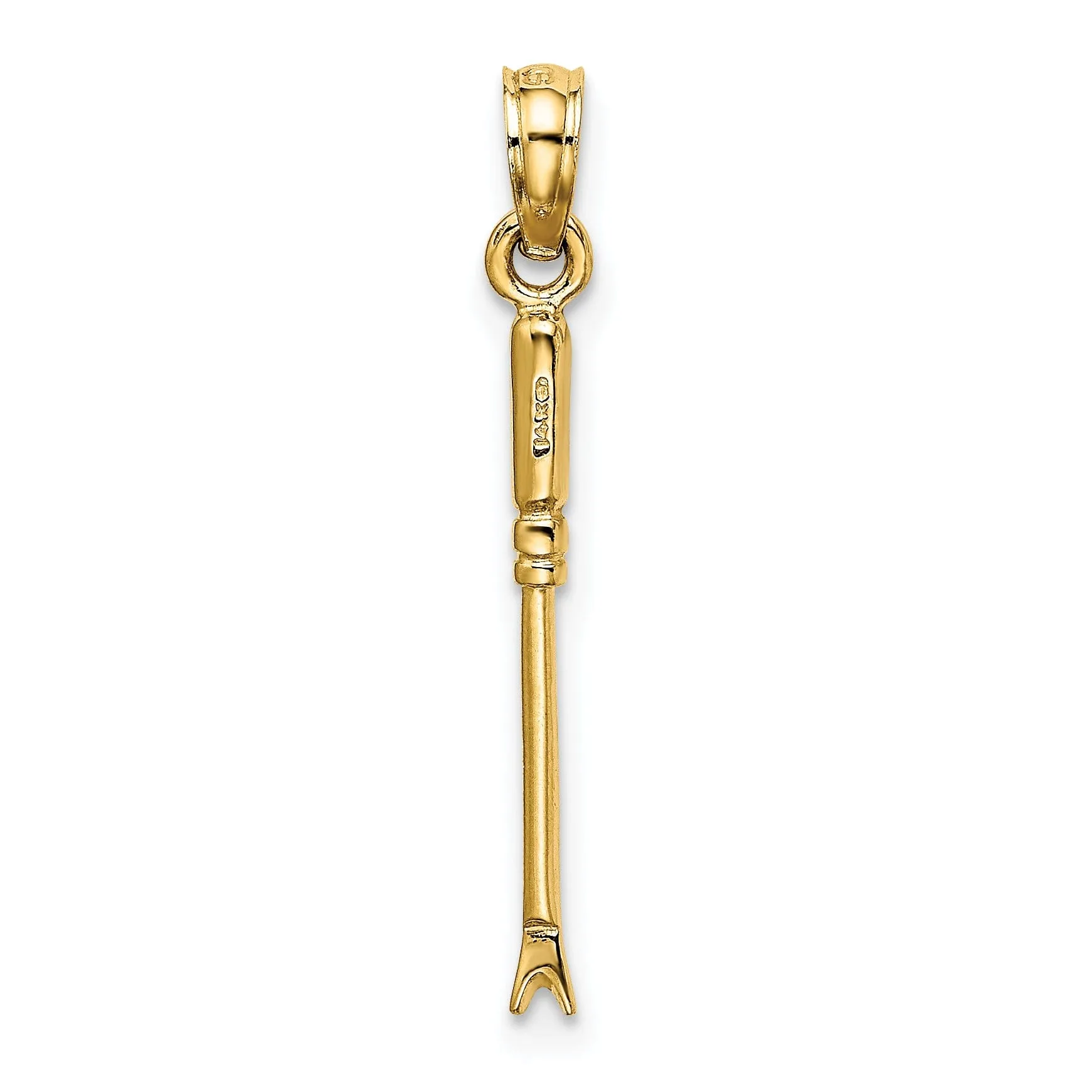 14K Yellow Gold Polished Finish 3-Dimensional Weeding Garden Tool Charm Pendant