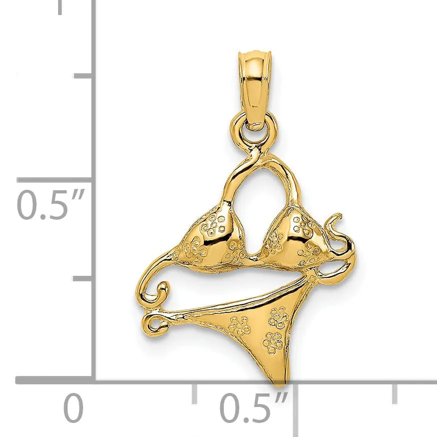 14K Yellow Gold Polished Finish Bikini Design Bathing Suit Charm Pendant