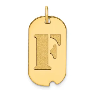 14k Yellow Gold Polished Finish Block Letter F Initial Design Dog Tag Charm Pendant