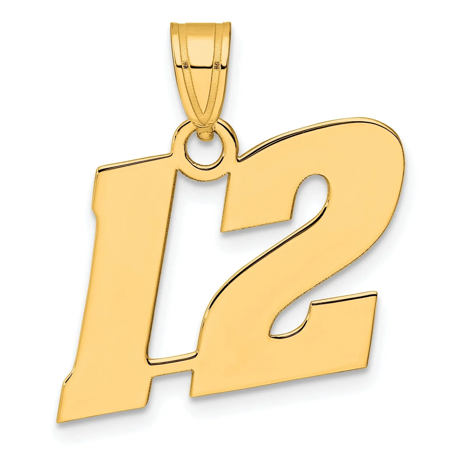 14k Yellow Gold Polished Finish Block Script Design Number 12 Charm Pendant