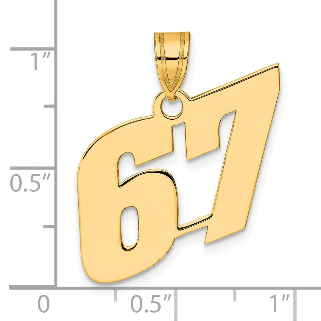 14k Yellow Gold Polished Finish Block Script Design Number 67 Charm Pendant