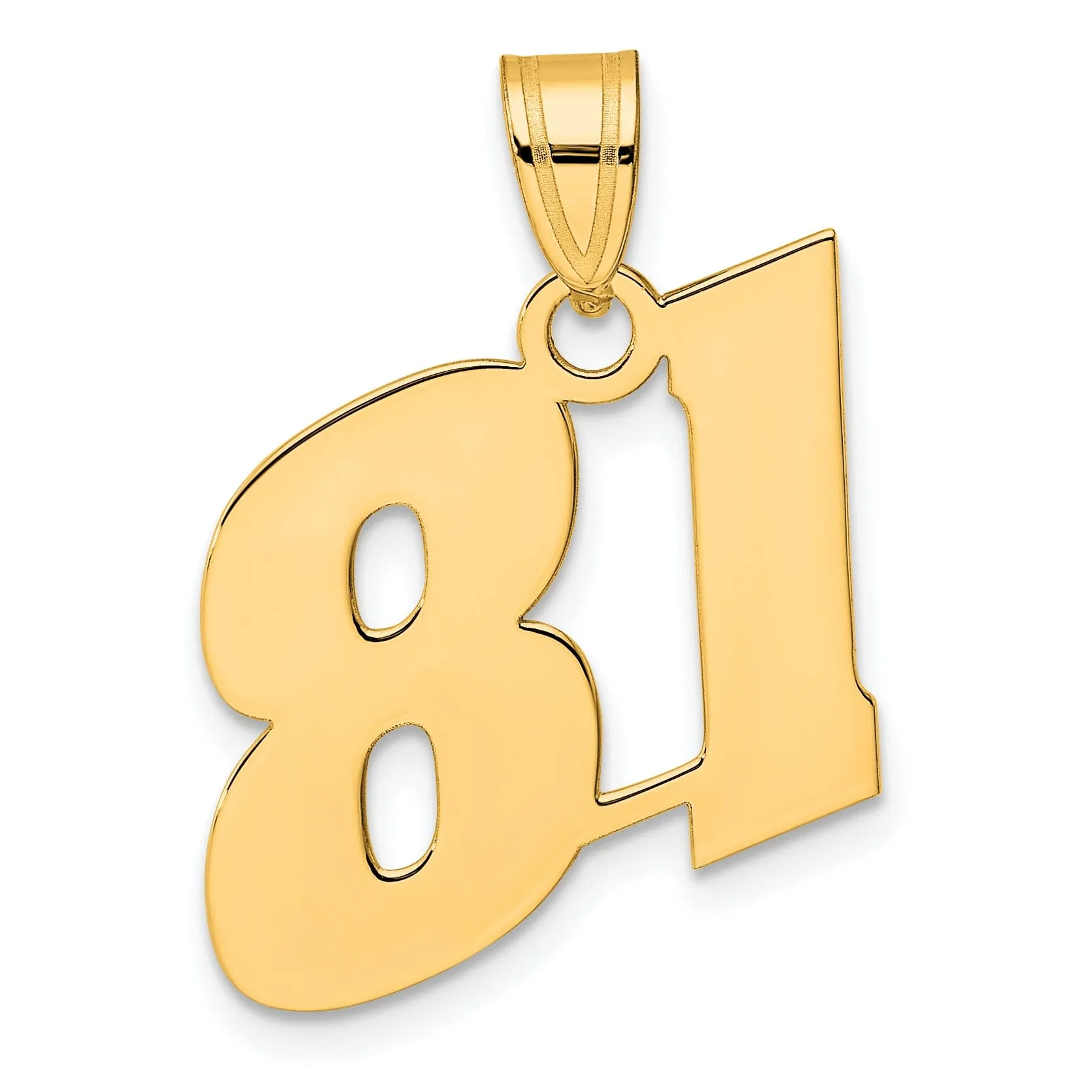 14k Yellow Gold Polished Finish Block Script Design Number 81 Charm Pendant