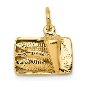 14K Yellow Gold Polished Finish Moveable 3-D Sardine Can Pendant