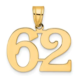 14k Yellow Gold Polished Finish Number 62 Charm Pendant