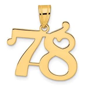 14k Yellow Gold Polished Finish Number 78 Charm Pendant