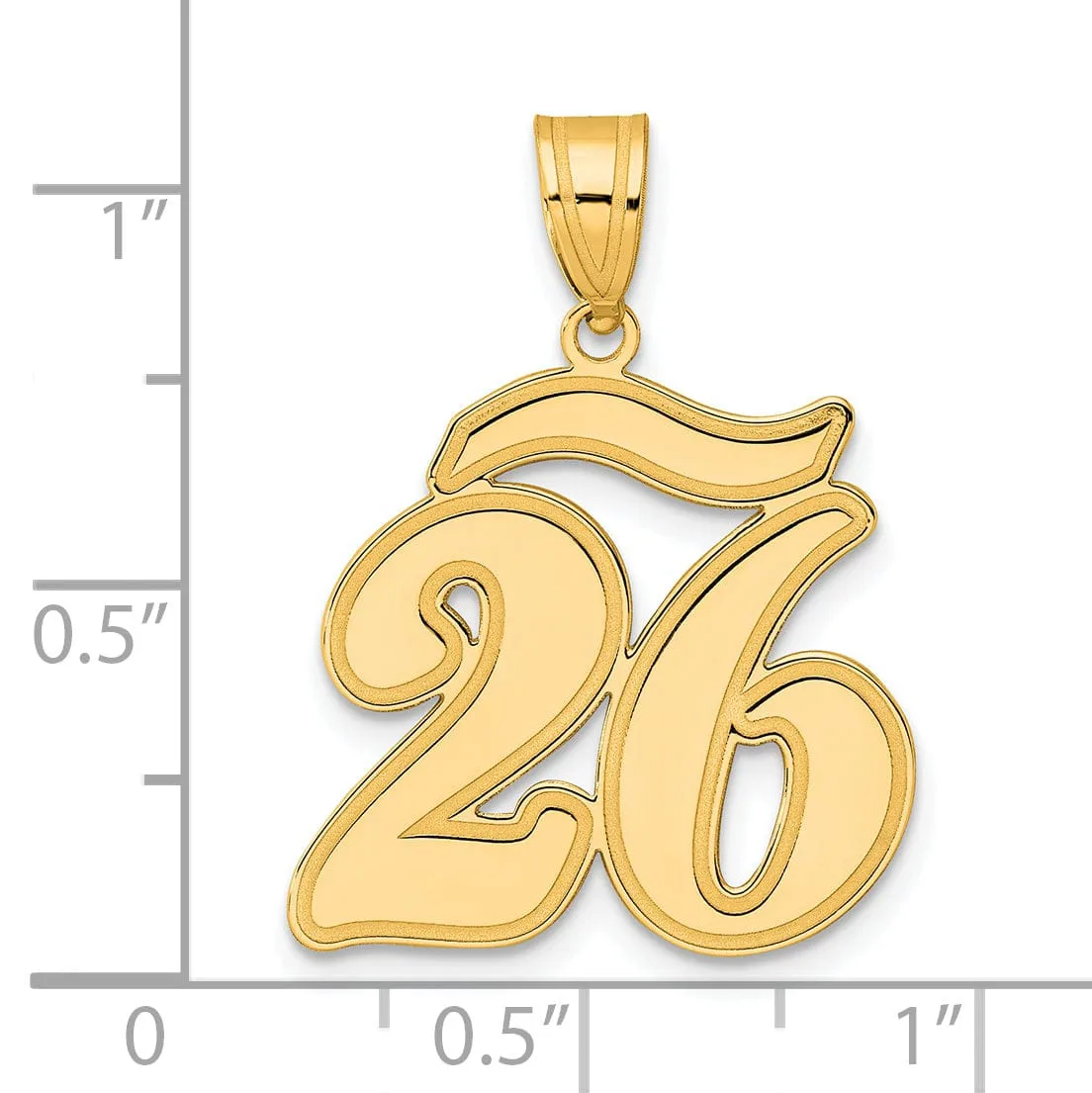 14k Yellow Gold Polished Finish Script Design Number 26 Charm Pendant