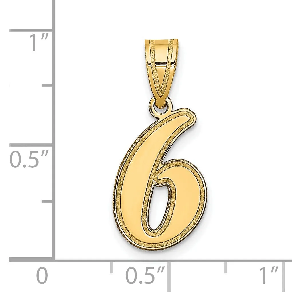 14k Yellow Gold Polished Finish Script Design Number 6 Charm Pendant