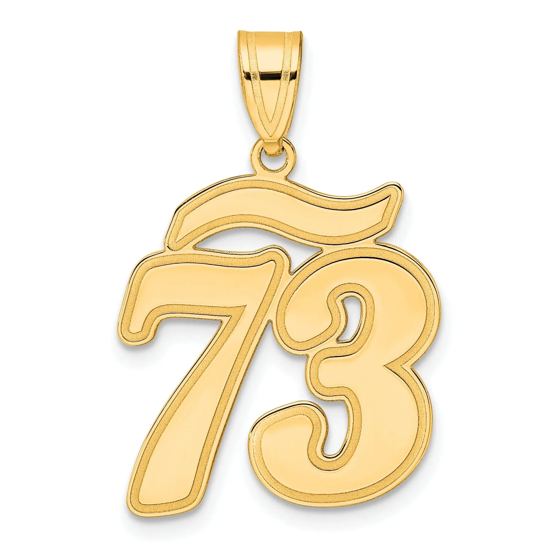 14k Yellow Gold Polished Finish Script Design Number 73 Charm Pendant