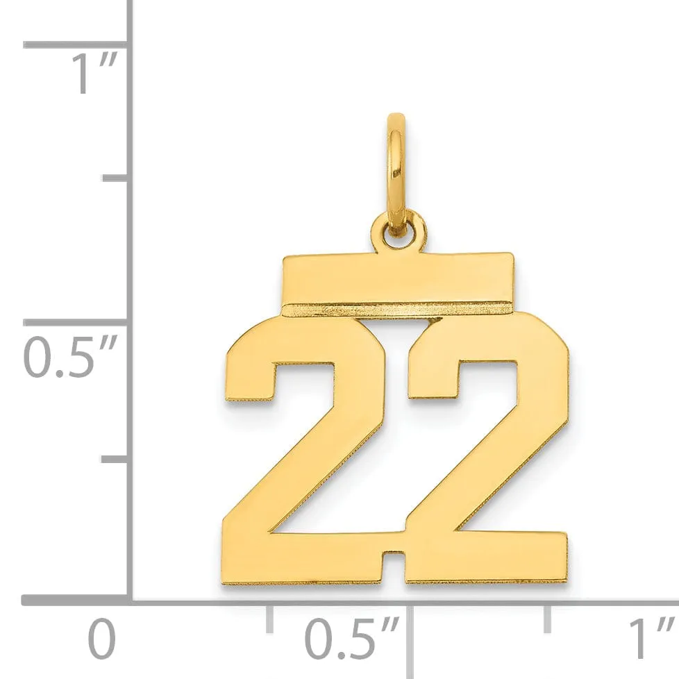 14k Yellow Gold Polished Finish Small Size Number 22 Charm Pendant