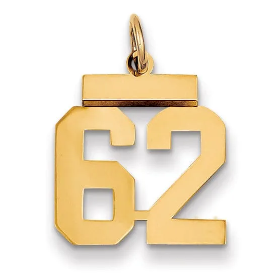 14k Yellow Gold Polished Finish Small Size Number 62 Charm Pendant