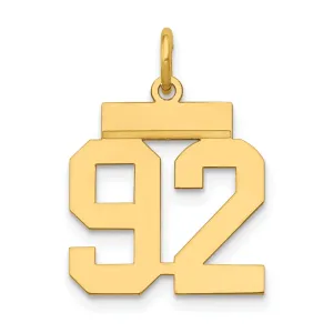 14k Yellow Gold Polished Finish Small Size Number 92 Charm Pendant