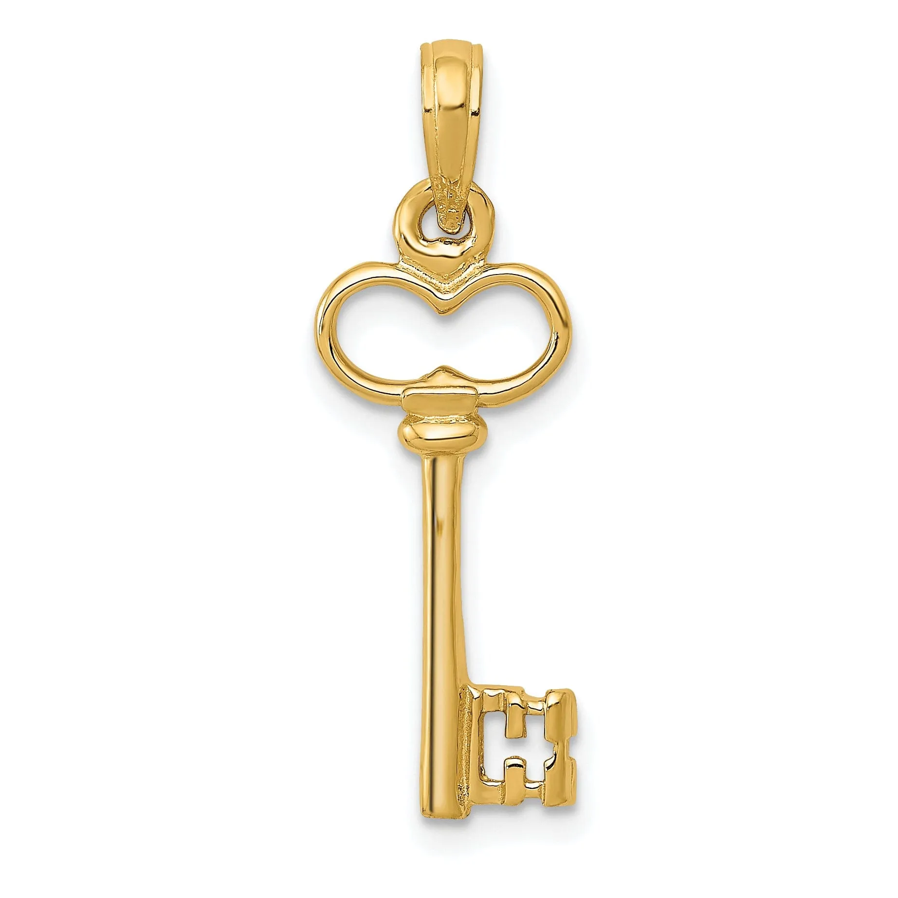 14K Yellow Gold Polished Finish Solid 3-D Key Charm Pendant