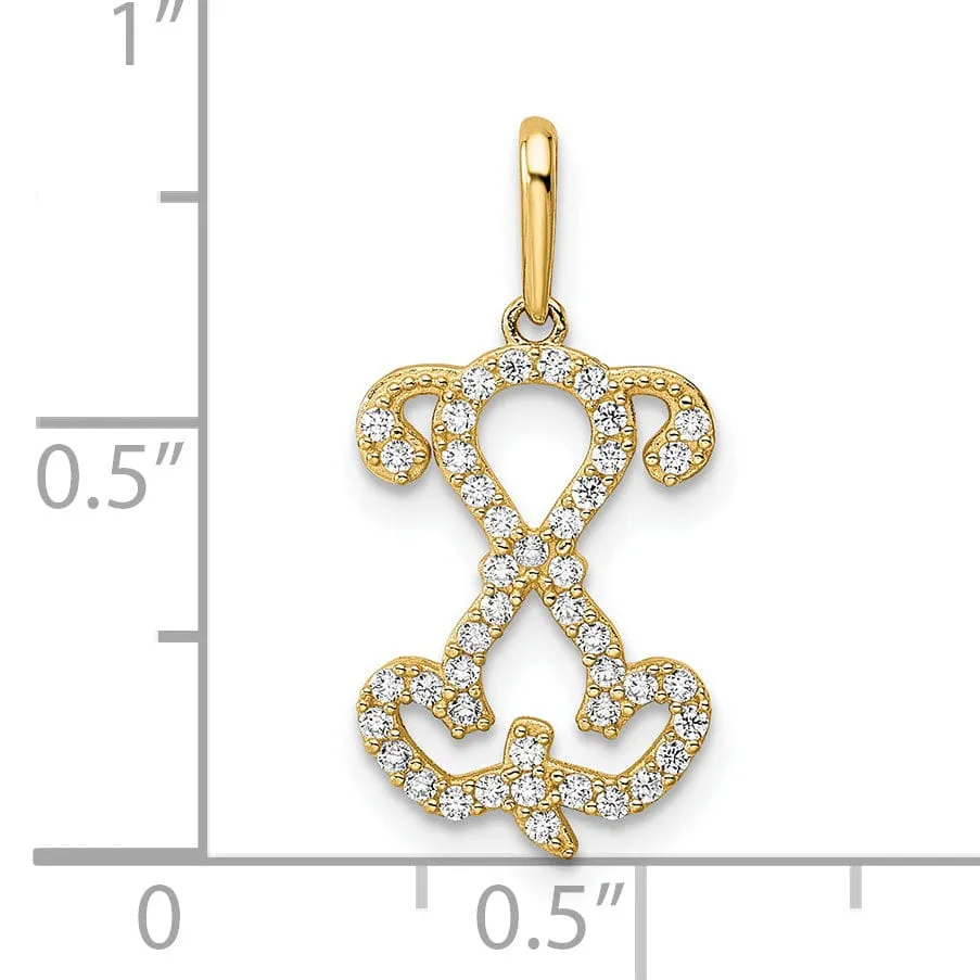 14K Yellow Gold Polished Finish with Cubic Zirconia Puppy Sitting Outline womens Charm Pendant