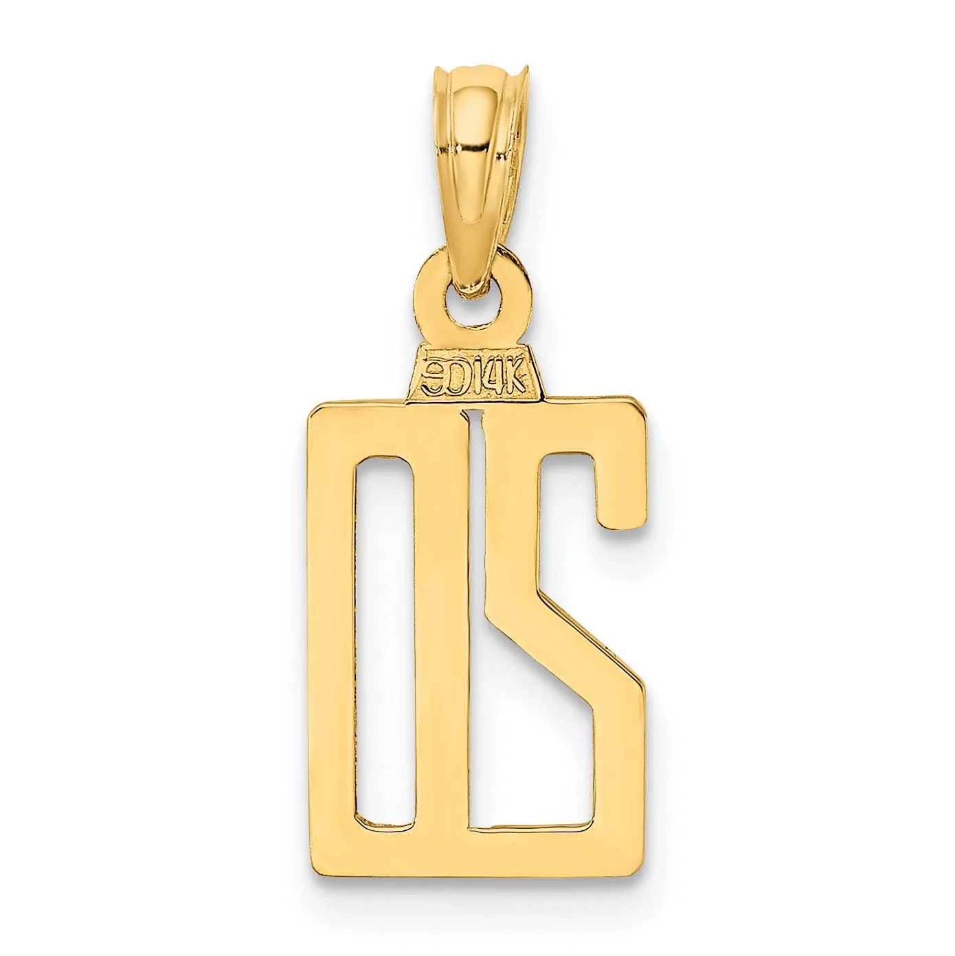 14K Yellow Gold Polished Finished Block Script Design Number 20 Charm Pendant