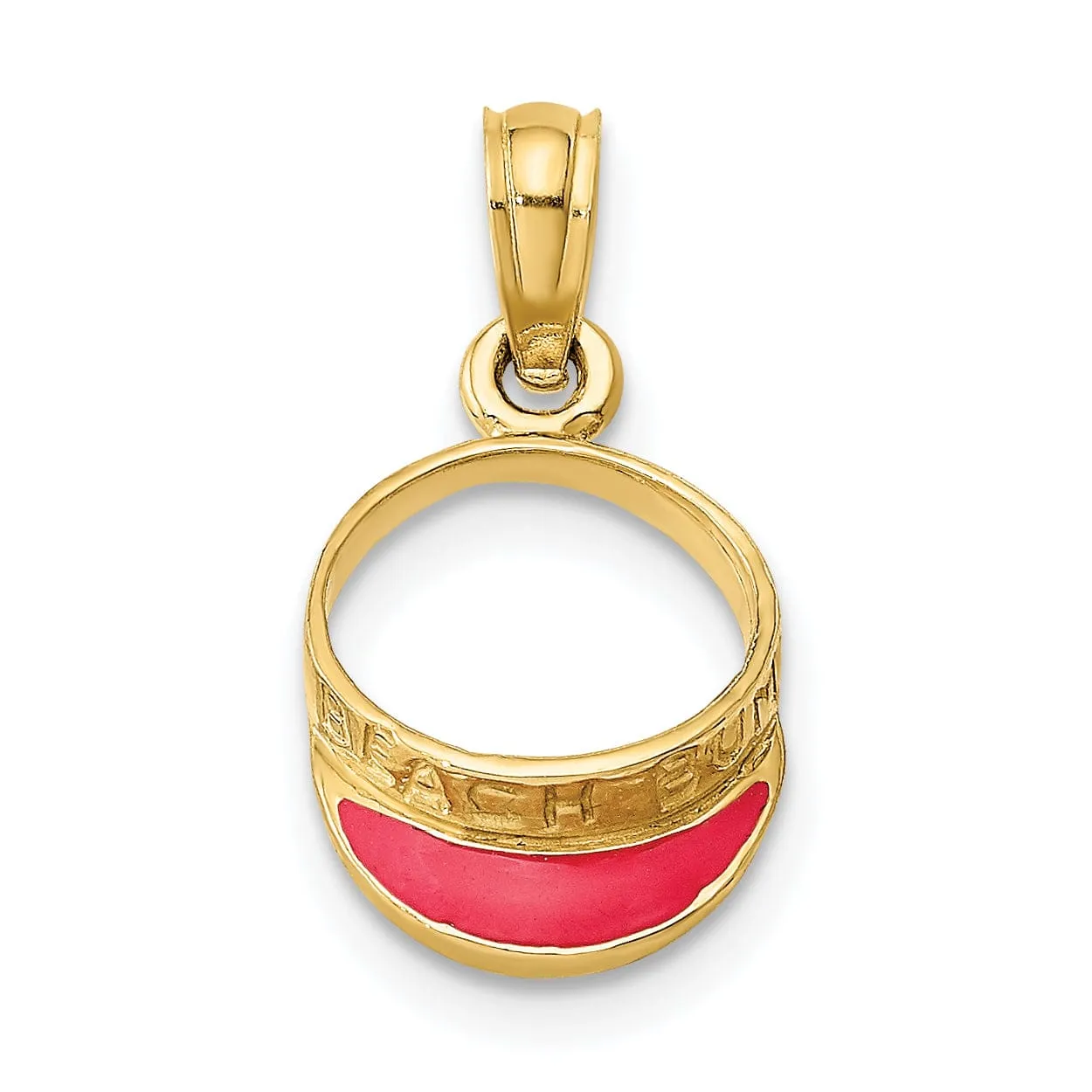 14K Yellow Gold Polished Fuschia Color Enameled Finish Beach Sun Visor Charm Pendant