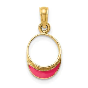 14K Yellow Gold Polished Fuschia Color Enameled Finish Beach Sun Visor Charm Pendant