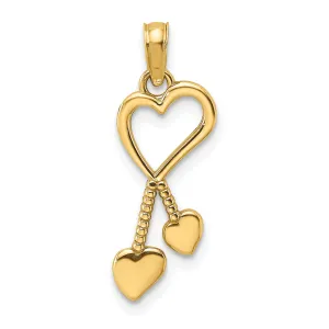 14k Yellow Gold Polished Heart Double Heart Tassle Charm