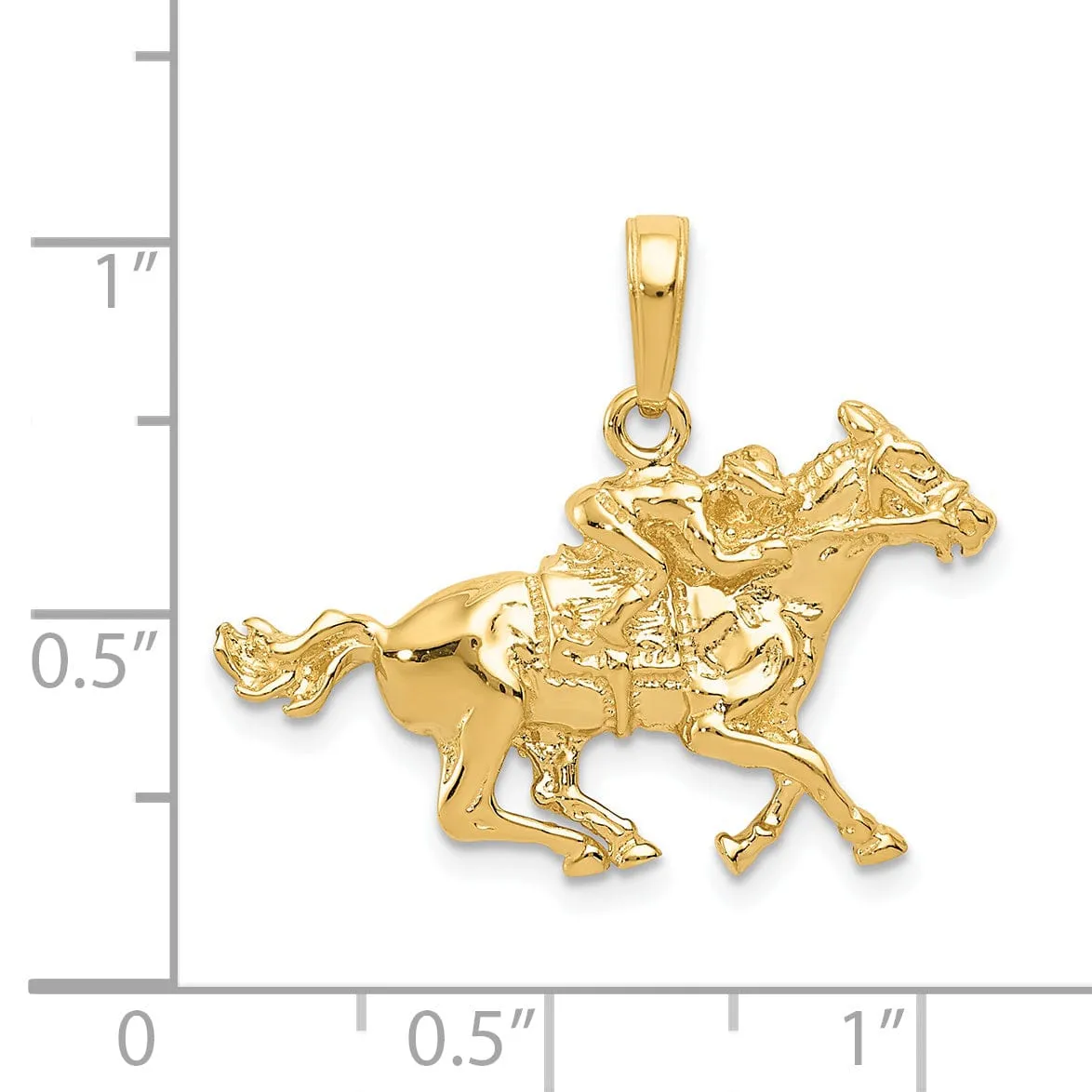 14K Yellow Gold Polished Men's Jockey on Horse Charm Pendant