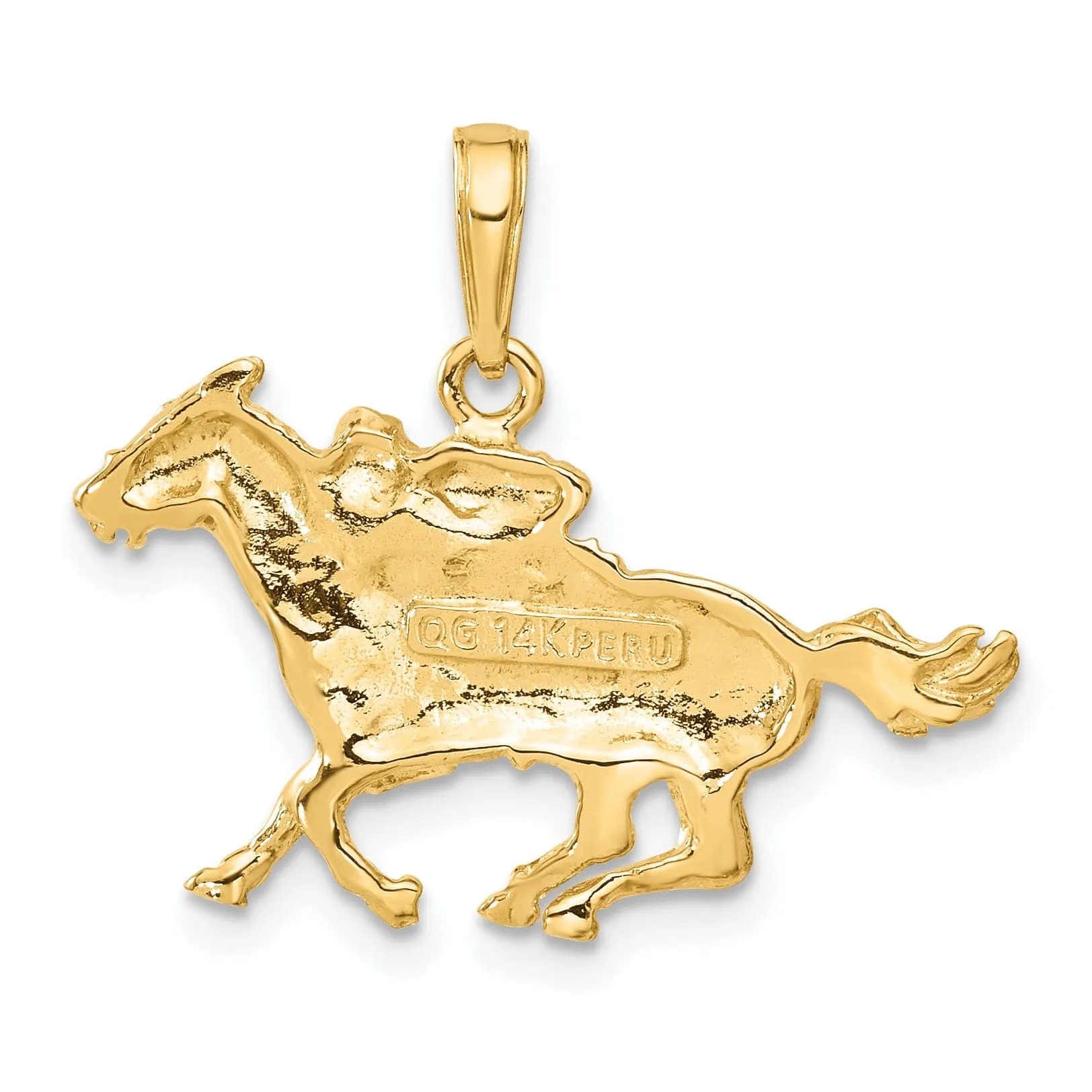 14K Yellow Gold Polished Men's Jockey on Horse Charm Pendant